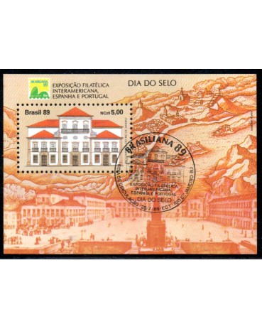 1989 Bloco 81 Bloco Brasiliana 89 Dia do Selo Exposição Filatélica Interamericana Espanha e Portugal 27.440  CBC RJ