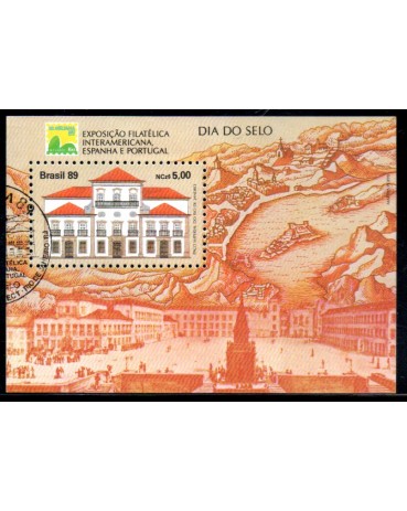 1989 Bloco 81 Brasiliana 89 Dia do Selo Exposição Filatélica Interamericana Espanha  e Portugal 27.441 CBC