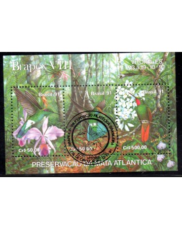 1991 Bloco 88 Brapex VIII Exposição Filatélica Brasileira Preservação da Mata Atlântica CBC Vitória - ES