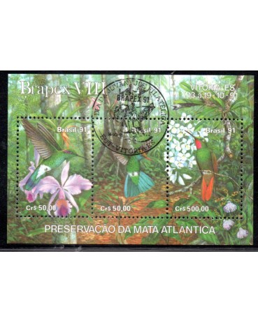 1991 Bloco 88 Brapex VIII Exposição Filatélica Brasileira Preservação da Mata Atlântica CBC "Dia da Juventude Filatélica" Vitória ES 27.455 