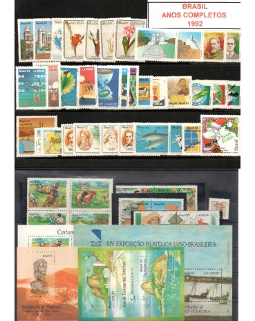 1992 Ano Completo : 47 Comemorativos, 4 Blocos, 27.681 Mint (NÃO ACOMPANHA O SELO HANSENÍASE)