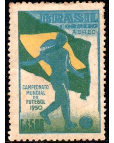 A76 4º Campeonato Mundial de Futebol - Rio de Janeiro - Bandeira Nacional e Jogador 28.064 A Faixa Azul Cobrindo o Aéreo 