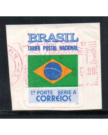 r695 Bandeira Nacional 3 Autoadesivo 28.130 Carimbo vermelho sobre o selo 