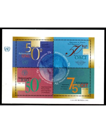 Argentina 1995 Bloco mint 50º Anivrsário da ONU 28.711