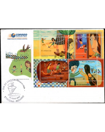 Argentina 2003 Fdc com bloco e edital Jogos Infantís Tradicionais 28.721