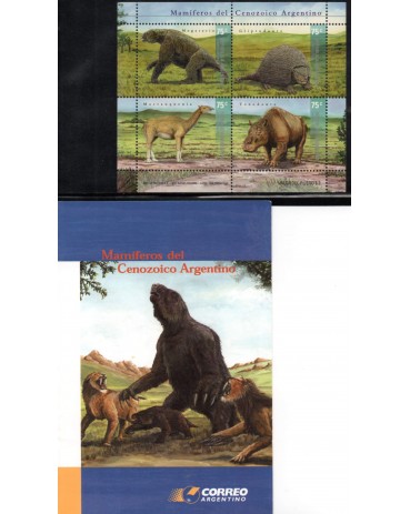 Argentina 2001 Conjunto 4 selos e Edital mint Mamíferos do Cenozoico Argentino 28.730