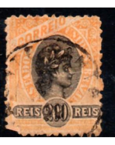 R85aL 200 réis laranja ou amarelo e preto carimbado 30.153