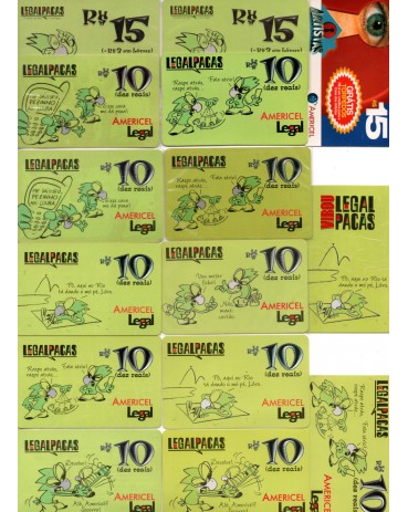 TELECARTOFILIA - AMERICEL LEGAL - Legal Pacas  Série 15 Cts Pré-pagos usados AC/DF//GO/MT/MS/RO/TO 30.207 