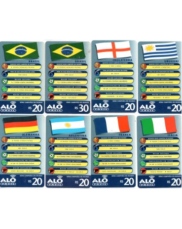 TELECARTOFILIA - ALÔ FÁCIL- 8 Cartões usados em perfeito estado, série campeões do Mundo ,30.209