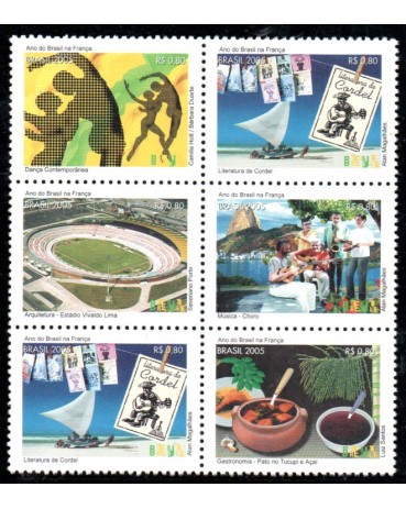 C2613/8 Sextilha Ano do Brasil na França. mint 30.318  ATENÇÃO:TEM UM SELO REPETIDO