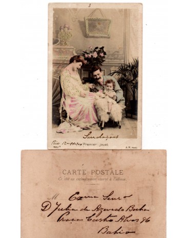 Postal antigo Casal com filha , Rio de Janeiro 12.11.904 endereçado para a Bahia 30.356