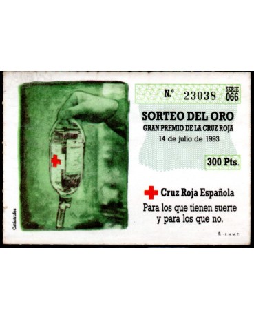 ESPANHA - Bilhete de Loteria da Cruz Vermelha - Sorteio de Ouro 14.07.1993 30.361