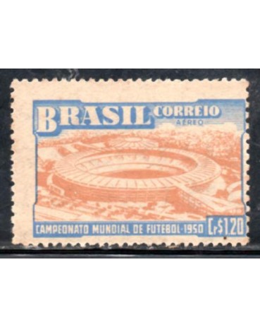 A075 4º CAMP. MUNDIAL DE FUTEBOL 1950 NOVO 31.047 Picotes a direita sobre as cores amarelo e azul