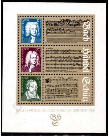 1985 Bloco 80 Aniversários de nascimentos dos grandes músicos Alemães: Bach-Hendel-Schutz-Ehrung 31.211 NOVO