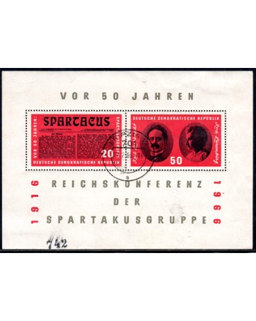 1966 Bloco 20 Cinquentenário da Conferencia do Grupo Spartakuss  31.219 Novo - Carimbado leve dobra num canto