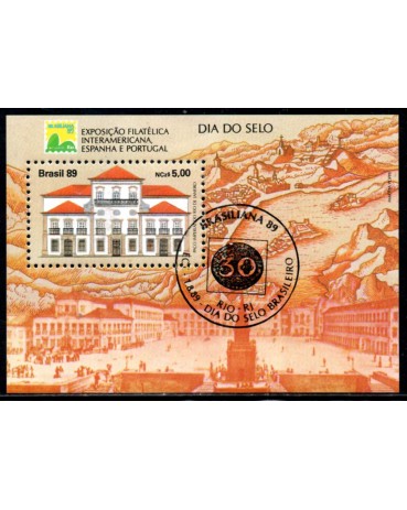 1989 Bloco 81 Bloco Brasiliana 89 Dia do Selo Exposição Filatélica Interamericana Espanha e Portugal CBC RJ 31.259