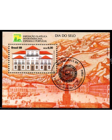 1989 Bloco 81 Bloco Brasiliana 89 Dia do Selo Exposição Filatélica Interamericana Espanha e Portugal CBC RJ 31.262