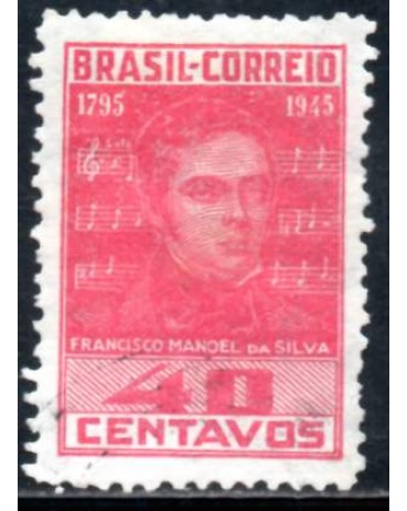 1945 C204 C Filigrana "M" 150 Anos do Nasc. de Francisco Manoel da Silva, Autor do Hino Nacional,31.465 Usado