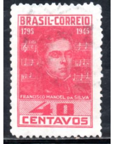 1945 C204 Filigrana "M" 150 Anos do Nasc. de Francisco Manoel da Silva, Autor do Hino Nacional,Usado 31.466