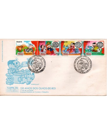 Fdc 592 -  1993 1851/1854 Turma da Mônica 150 Anos dos olhos-de-boi 31.708 leves manchas