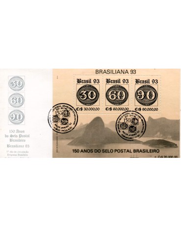 Fdc 590  Bloco 95 - 1993 - 150 Anos do selo postal Brasileiro - Brasiliana 93 - 31.710