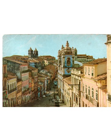Postal  da ladeira do pelourinho, circulado, com selo e carimbo no verso 24.02.1982 - 31.782 leve dobras acima