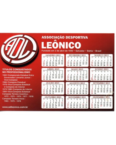 Calendário da Associação Desporiva Leônico - Ano de 2013 - 32.156