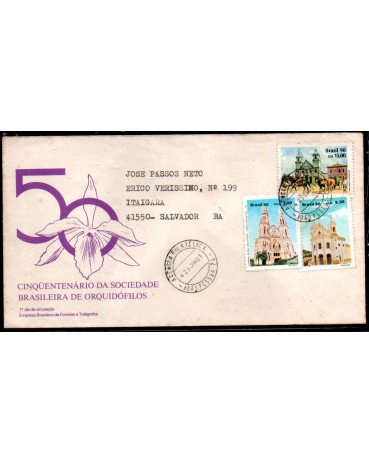 Brasil Fdc Cinquentenário da Sociedade Brasileira de Orquidófilos, circulados para o Brasil 32.222