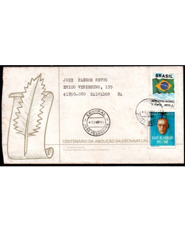 Brasil fdc do centenário da abolição da Escravatura, circulado para o Brasil 32.223