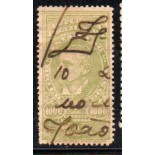 Imposto do Selo 1000 réis Verde 35.595 obliterado manualmente