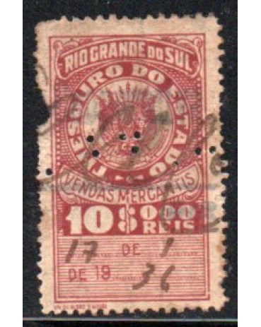 Vendas Mercantís 10$000 réis 35.599 Perfins, pequeno corte na esquerda