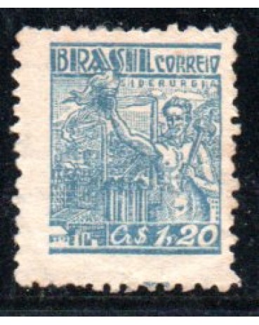 R486  Netinha azul, Siderurgia 1947 Crs 1,20 com traços verde  35.638 sem goma e sem marca de charneira e sem oxidação - novo