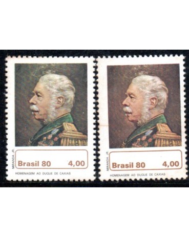 1980 C1141 Homenagem  ao Duque de Caxias, Selo da direita com coloração forte 35.671 novo cvom ponto de oxidação.