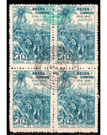 1948 A072 Quadra 4º Centenário da Fundção de Salvador e da Instalação do Governo geral do Brasil (1549/1763) 35.678 carimbada