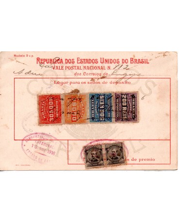 Vale Postal Nº812 de 10/10/1916 emitido pelo estado de Sergipe ,35.695 - 04 selos depósito e 02 regulares 3.695