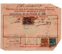 Vale Postal Nº656 de 22/03/1925 emitido pela cidade do Rio de Janeiro - 1 selo depósitos e 02  regula 35.696 - veja cortes no 3 cantos