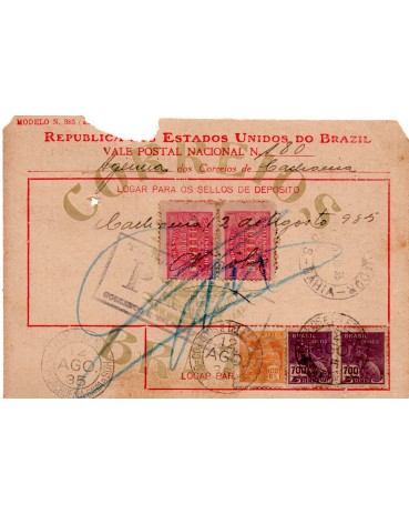 Vale Postal 180 emitido por Cachoeira - Bahia, em 12 de agosto de 1985  - 35.697 veja detalhes