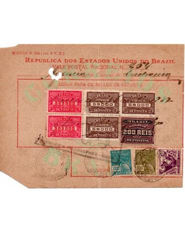 Vale postal 254 emitido pela cidade de Cachoeira - Bahia no dia 8/set/ 1937 - 35.698 observe defeitos