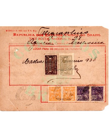 Vale postal 28 de 16/02/1938 cidade de Cachoeira - Bahia 35.700 veja defeito
