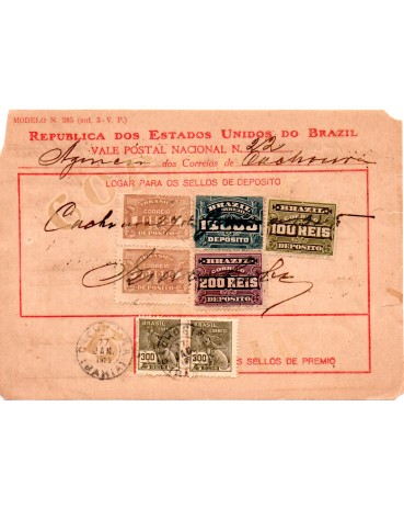 Vale póstal nº 22 da Agencia dos correios em Cachoeira - Bahia, em 27/01/1925 - 35.704 observe cortes nos cantos