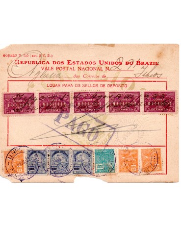 Vale postal 291 emitido pela cidade de Ilhéos - BA em 9/8/1933 - 35.705 observe cortes em dois cantos