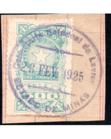 Secretaria das finanças - 500 rés  35.710 - carimbo de 28 de fevereiro de 1925
