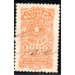 Sectretaria das finanças 1000 réis 35.715 lindo, oblitrado manualmente