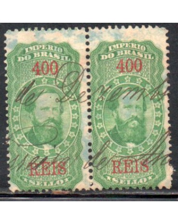 Império Brazil 400 Réis D.Pedro II dupla 35.742 obliterada manualmente