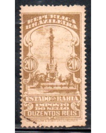 Imposto do sello,200 réis marron claro,Pça do Campo Grande, Salvador - Bahia, 35.760 novo