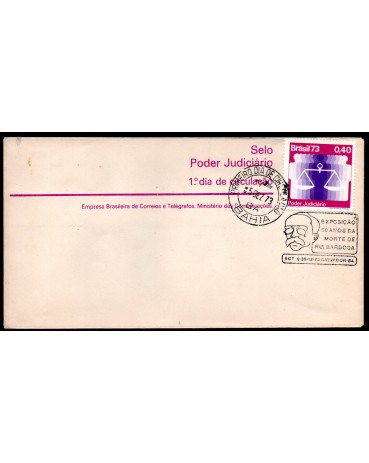 Fdc037/1973 Homenagem ao Poder Judiciário 35.790, (Um do carimbo em homenagem a Rui Barbosa)  apresenta pequenos pontos de oxidação 35.791