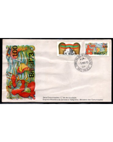 Fdc017/1973 Prédio das comunicações e Cabo Submarino 35.793 Apresenta sinal de leves dobras, uma peça bastante deifícil, valor pelo catálogo R$50,00