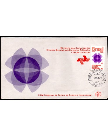 Fdc018/1973 XXIV Congresso da Câmara de Comércio Intrednacional no Rio de Janeiro 35.799 Carimbos BA ou SP cotação pelo catálogo R$50,00