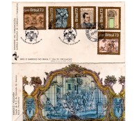 Fdc033/1973 Arte Barroca do Brasil 35.800, 4 carimbos BA.  No verso Barroco - Azulejaria -  Este fdc é o unico que conheço com essa arte no verso. Tem alguns pontos de óxido, valor pelo catálogo R$300,00, Tem ponos de oxido