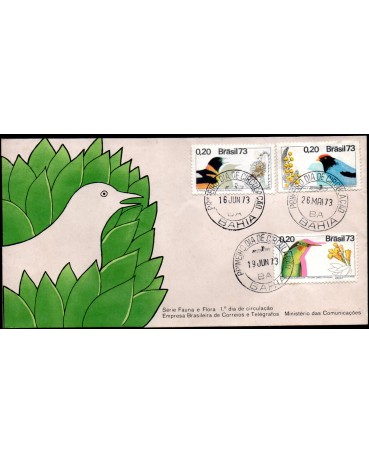 Fdc019A/1973 Faua e Flora - Acácia, Corrupião de Beija-flor 35.811 carimbo BA